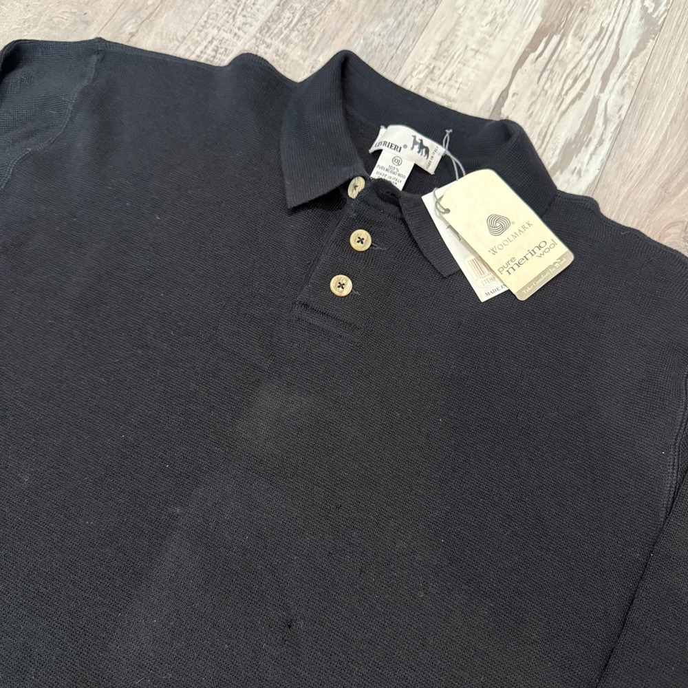 Vintage 90s I Levrieri Sweater Mens XXL Black Merino Wool Made In Italy Polo NWT - Picture 2 of 9